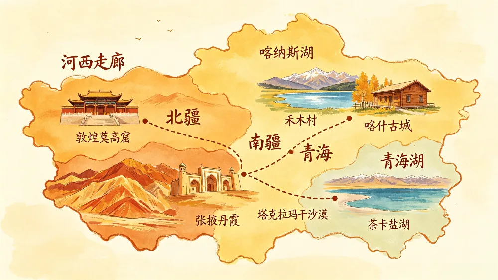 絲路旅遊分路段最佳時間地圖 河西走廊北疆南疆青海路線