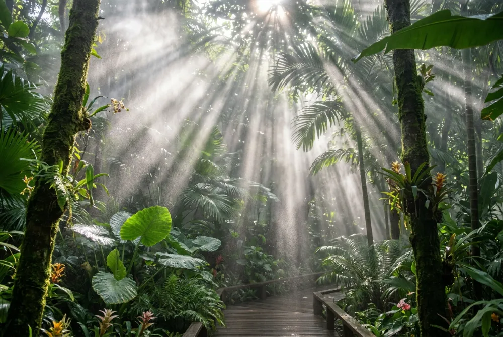 廈門萬石植物園雨林世界,水霧中的丁達爾光效絕景